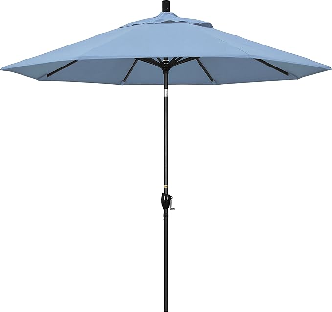 California Umbrella GSPT908302-5410 9' Round Aluminum Market, Crank Lift, Push Button Tilt, Black Pole, Sunbrella Air Blue