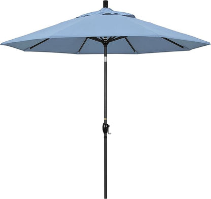 California Umbrella GSPT908302-5410 9' Round Aluminum Market, Crank Lift, Push Button Tilt, Black Pole, Sunbrella Air Blue
