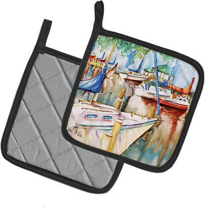 Caroline's Treasures JMK1239PTHD Gazebo and Sailboats Pair of Pot Holders Kitchen Heat Resistant Pot Holders Sets Oven Hot Pads for Cooking Baking BBQ, 7 1/2 x 7 1/2