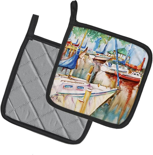 Caroline's Treasures JMK1239PTHD Gazebo and Sailboats Pair of Pot Holders Kitchen Heat Resistant Pot Holders Sets Oven Hot Pads for Cooking Baking BBQ, 7 1/2 x 7 1/2