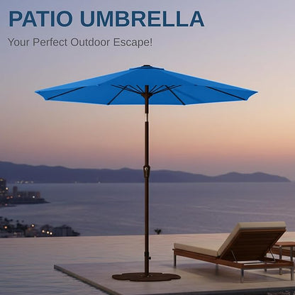 9ft Patio Umbrella with Push Button Tilt and Crank,Outdoor Market Table Umbrella UV Protection 8 Sturdy Ribs for Backyard,Garden,Pool,Deck(Royal Blue)