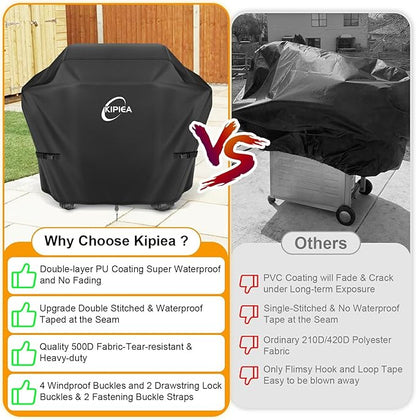 Kipiea 600D Heavy Duty Gas Grill Cover for Weber Spirit 300 Series Grills, Including Spirit E-310, E-330 & S-315, 52-Inch Waterproof BBQ Cover with Windproof Buckles, UV Resistant, No Tear, No Fading