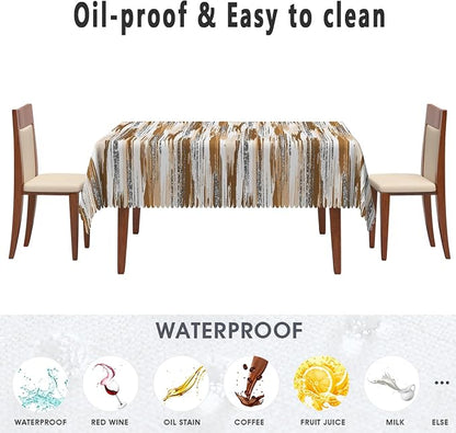 Abstract Striped Rectangle Tablecloth 60x120 Inch Brown and White Old Texture Grunge Stripes Vintage Mosaic Dust-Proof Table Cover Protector for Home Kitchen Restaurant Picnic Camping BBQ