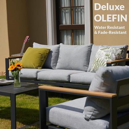 Sundale Outdoor Aluminum Patio Furniture, 3-seat All-Weather Outdoor Couch with 6" Olefin Cushion & Wide Armrest, Outside Sofa Seating for Garden Deck Porch (Grey)