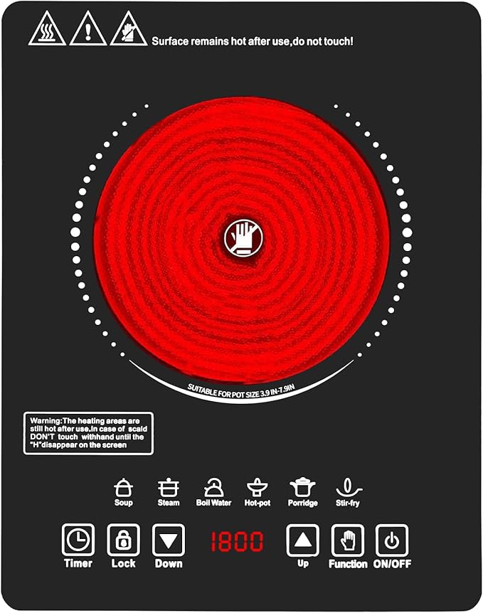 Single Burner Electric Cooktop,110V 1800W Electric Stove Top with LED Touch Control,9 Power Levels, 3 hTimer, Safety Lock,single burner cooktop Overheat protection