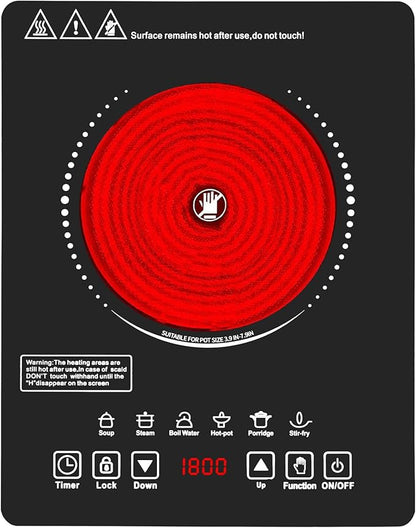 Single Burner Electric Cooktop,110V 1800W Electric Stove Top with LED Touch Control,9 Power Levels, 3 hTimer, Safety Lock,single burner cooktop Overheat protection