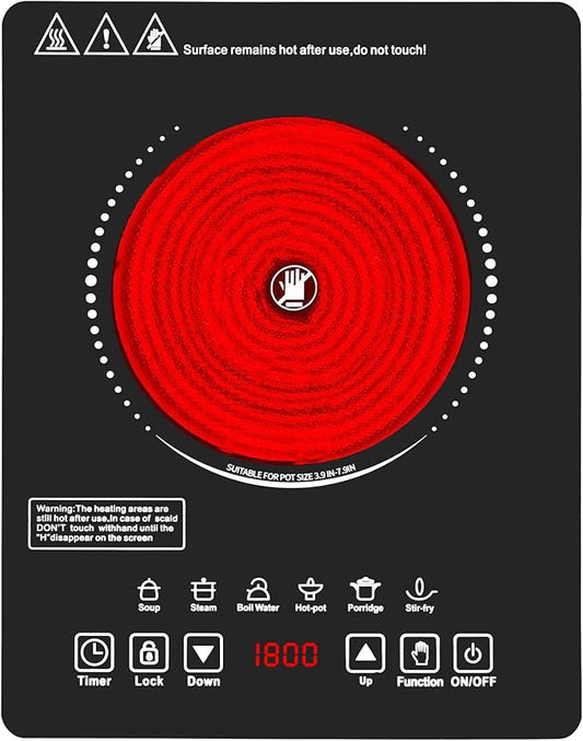 Single Burner Electric Cooktop,110V 1800W Electric Stove Top with LED Touch Control,9 Power Levels, 3 hTimer, Safety Lock,single burner cooktop Overheat protection