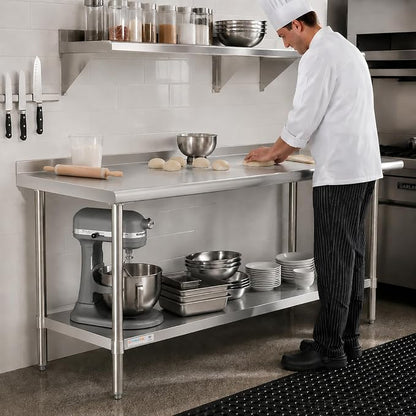 STABLEINK Stainless Steel Table with Backsplash 48x24 Inches 4ft for Prep | NSF Certified Metal Work Table with Adjustable Undershelf for Commercial Kitchen Restaurant Hotel Laundry Garage Chef