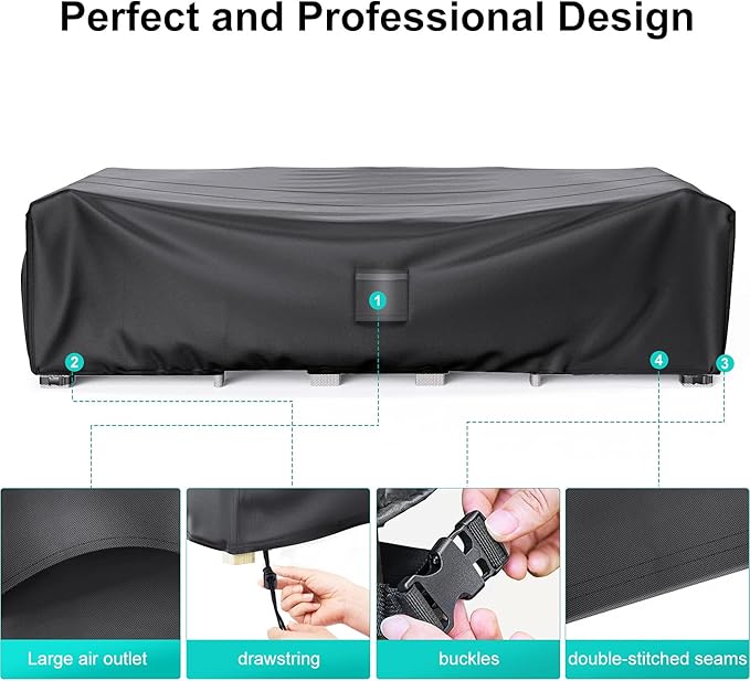 Waterproof Outdoor Patio Furniture Covers 111"L×74"W×28"H Black | Rain, Dust & UV Protection; Heavy-duty Oxford Resists Tears & Fading; Keeps Dining Tables & Chair Sets Dry on Patio & Deck