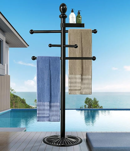 Yozoluck Pool Towel Rack Outdoor, 6 Bars Metal Heavy Duty Never Tilt Pool Accessories with Heavy Metal Base, Hot Tub Accessories Towel Dying Rack Towel Stand for Pool, Spa