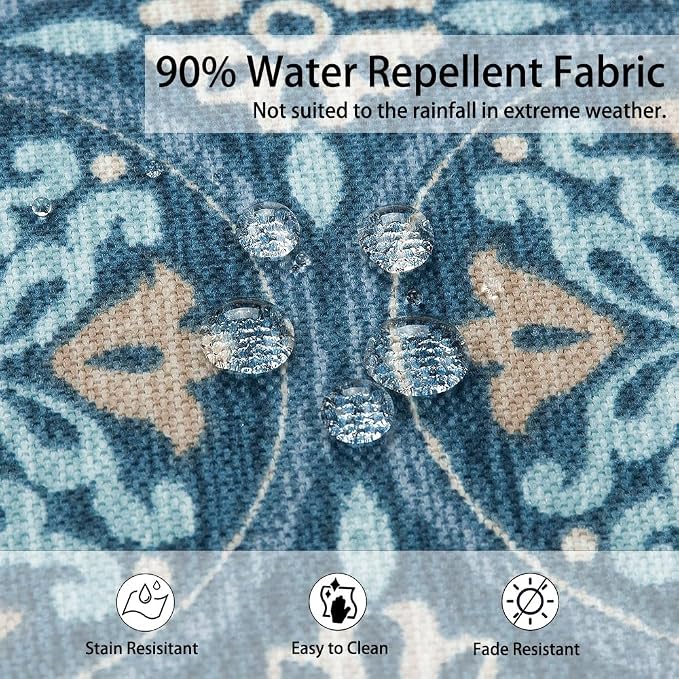 Magpie Fabrics Indoor Outdoor Cushion Cover Replacement 2 Pack, NO Insert! Water Repellent Slipcover with Ties Decor for Patio Garden Chair Seat Sofa Bench Wicker(Morgan Medal Blue, 22x20x4 Inch)