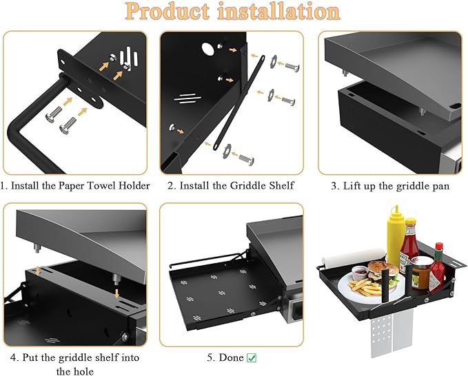 New Upgraded Griddle Caddy Shelf for Blackstone 17"/ 22"/ 28" Griddle, Addition Side Rack Storage Tray with Paper Towel Holder, Spatula Holder Organizer for Blackstone Grill Accessories