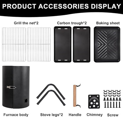 Supernal Portable Charcoal Grill,Tabletop Charcoal Grill,BBQ Grill for Outdoor Cooking Camping,Picnics,Backyard,Balcony-Black,2 Carbon Tank,2 Baking Net,1 Baking Pan
