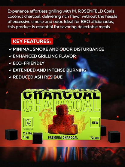 Premium Coconut Charcoal Cubes - Coconut Coals XL Pack of 72 Count & 1 KG (2.2 lbs) – Premium Quality 25mm (1x1x1 in) – 100% Natural Coconut Charcoal Cubes – NOT Quick Light - Pack of 1