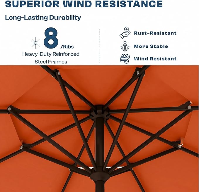 Patio Umbrella, 2 Tier Outdoor Table Umbrella, Large Vented Market Umbrellas with Push Button Tilt and Crank, 8 Sturdy Ribs for Backyard, Deck, Pool, UPF50+ UV Protection