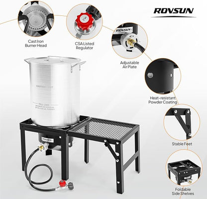 ROVSUN Portable Propane Gas Stove with Foldable Side Rack, Single Burner Camp Stove Cooker for Outdoor Backyard Cooking, Camping, Tailgating, Canning, Turkey Frying & Seafood Boiling, Patent Pending