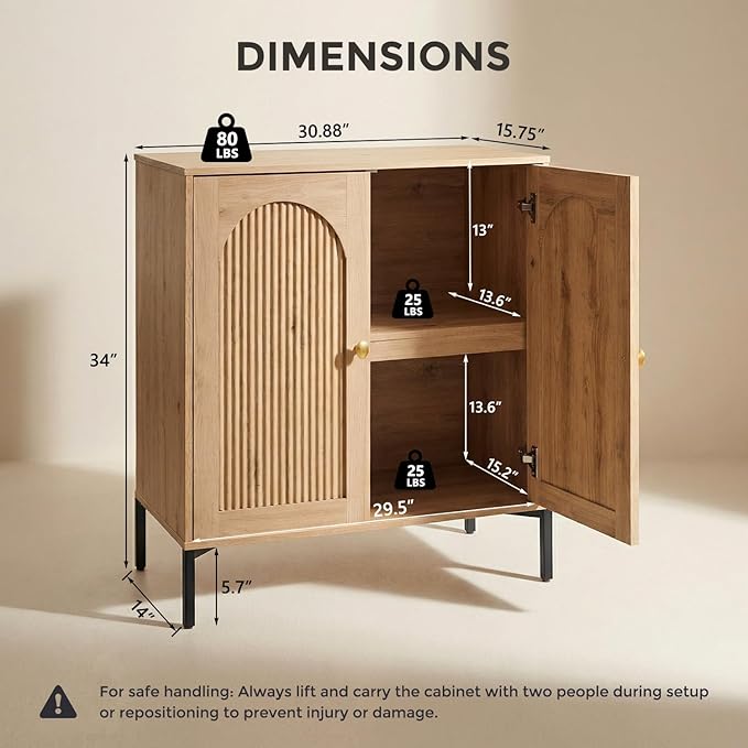 IFBUY Modern Sideboard Buffet Cabinet, 92.63" W Fluted Arched Buffet Cabinet with Storage and Adjustable Shelves, Wooden Modular Coffee Bar Cabinets for Kitchen, Entryway, Natural