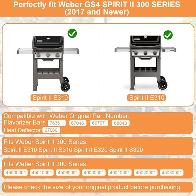 Grill Replacement Parts for Weber Spirit 2 Grill Parts GS4 Spirit II E310 E320 S310 S320 Parts for Weber GS4 Spirit 2 Flavorizer Bars 7636 67046 69797 68843 & Heat Deflector 67060 Stainless Steel
