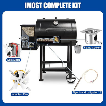 Traeger & Pit Boss Grill Replacement Parts Kit - Auger Motor, Hot Rod Igniter with Fuse, Induction Fan, Burn Pot with Screws, Compatible with Most Traeger & Pit Boss Pellet Grills