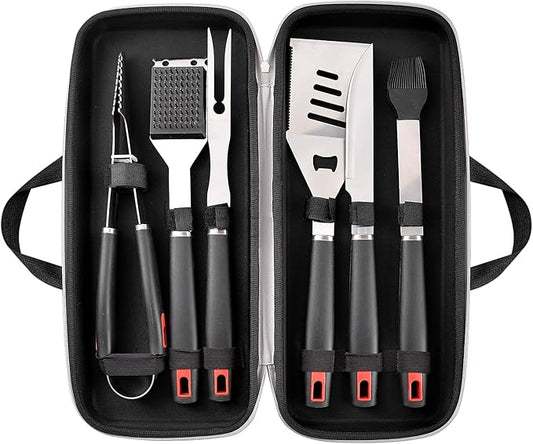 Grilling Accessories Set Spatula Fork Cleaning Brush Food Tongs Carving Knife Basting Brush Durable Stainless Steel BBQ Grill Tools with Extra Thick Storage Case BBQ Accessories Grill Set