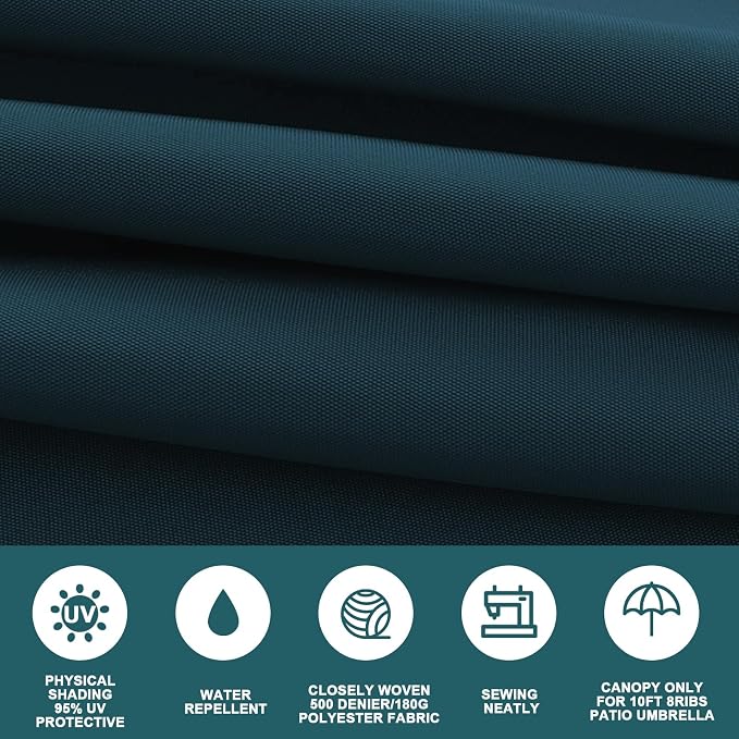 10ft Patio Umbrella Replacement Canopy for 8 ribs, Fits Hanging Offset Cantilever Market Outdoor Patio Shades，Canopy Only