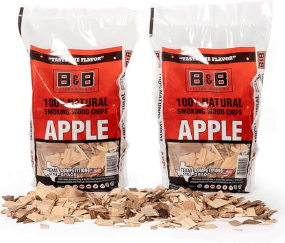All-Natural Apple Wood Chips for Smoker, 180 Cu. in - Smoker Wood Chips for Grilling, BBQ & Camping - Compatible with Gas, Charcoal, Electric Grills (2 Pack) - Made in USA