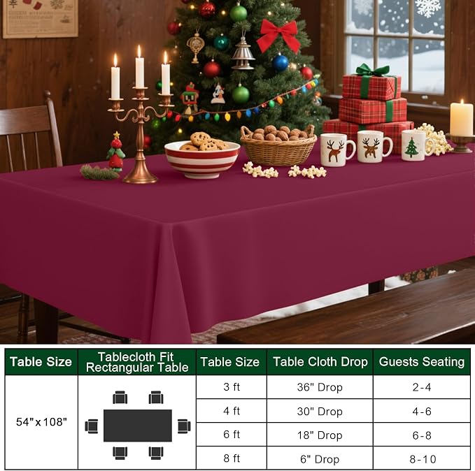 Smiry Disposable Table Cloth - 12 Pack, 54 x 108 Inch Waterproof Rectangle Tablecloths for Parties, Decorative Plastic Table Cover, Leakproof & Sturdy, Wine Red