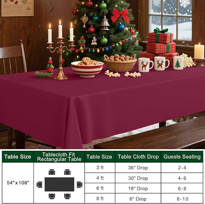 Smiry Disposable Table Cloth - 12 Pack, 54 x 108 Inch Waterproof Rectangle Tablecloths for Parties, Decorative Plastic Table Cover, Leakproof & Sturdy, Wine Red