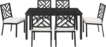 Crosley Furniture Locke 7-Piece Outdoor Dining Set for 6, Patio Table and Chairs for Backyard, Deck, Matte Black with Creme Cushions