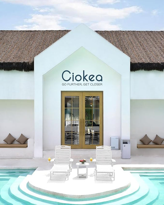Ciokea Outdoor Chaise Lounge Chair Set of 2, Patio Lounge Chairs for Outside, HDPE Lounge Chairs with Wheels & Cup Holder, Poly Lounge Chair with 5 Position for Poolside, Deck, White
