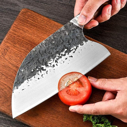 Smith Chu Handmade Forged Serbian Meat Cleaver Knife with Sheath Chef's knvies Full Tang Butcher Knife Outdoor Meat Vegetable Cleaver for Family, BBQ or Camping Gift for Dad