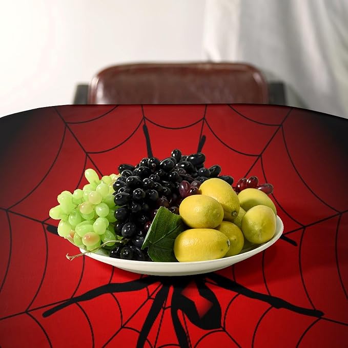 Spider Web Tablecloth, Big Spider Black Spiderweb Water Resistant Wipeable Table Cover for Picnic Party Holiday Kitchen Dinner Table 60"x110"