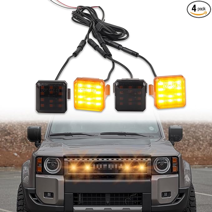 4 Pcs Grille Lights for 2024 2025 Toyo-ta Land Cruiser Prado LC250 J250, LED Upgrade Grille Lights, Amber Light