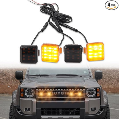 4 Pcs Grille Lights for 2024 2025 Toyo-ta Land Cruiser Prado LC250 J250, LED Upgrade Grille Lights, Amber Light
