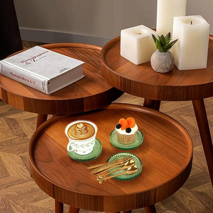 Modern Clear Coaster Set of 8- Glass Coasters for Drinks Crystal Coasters Round Cup Coaster Coffee Table Decor for Office, Kitchen, Bar, Dining Room, Living Room, Patio(Clear Green)