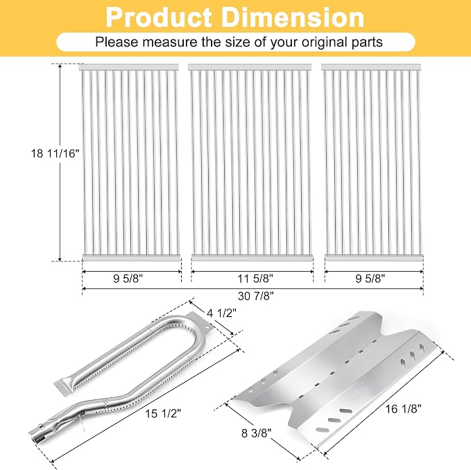 Grill Parts for Members Mark BQ05046-6 BQ05046-6-A BQ06042-1 BQ05046-6A, Stainless Steel Heat Plates, Burners and Grill Grates Replacement for Members Mark Gas Grill