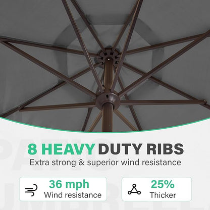 JEAREY 9 FT Patio Umbrella Outdoor, Table Umbrellas Market Umbrella w/Push Button Tilt/Crank, 8 Sturdy Ribs(Gray)