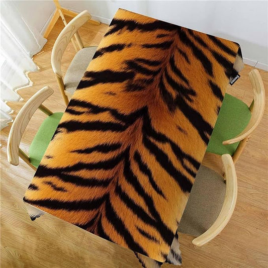 Swono Tiger Print Table Covers 52x70 Inch Wildlife Tiger Skin Brown Black Wipeable Tablecloth Kitchen Dinning Tabletop Decoration, Table Cloth for Outdoor and Indoor Use