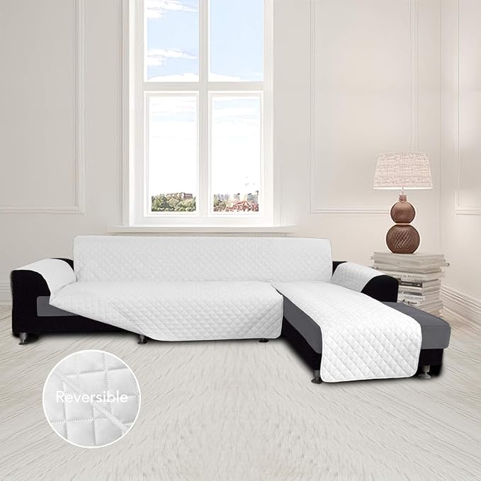 Easy-Going Reversible L-Shape Sectional Couch Cover, X-Large, White/White | Soft Sofa Slipcover For Dogs, Fits Left/Right Chaise Lounge Protector, Water Resistant Mat For Living Room