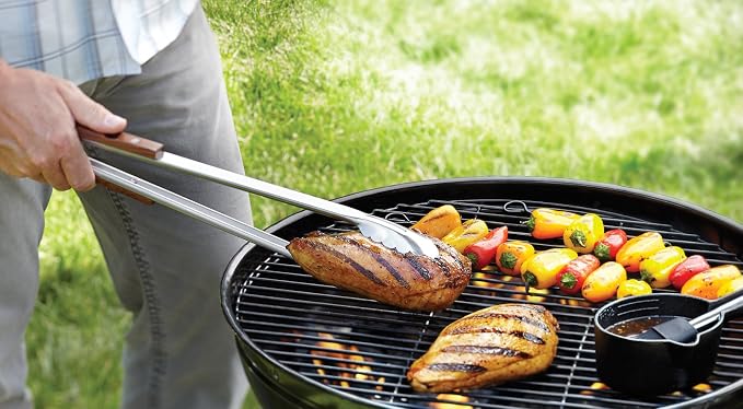 Outset QB22 Locking Stainless Steel Grill Tongs Extra Long 22", Rosewood Handles