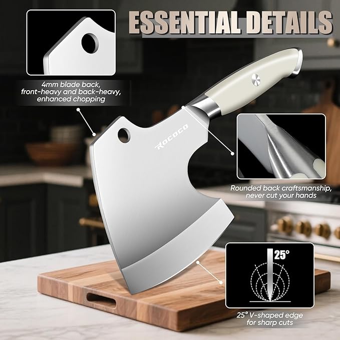 ROCOCO Bone Cutting Knife Cleaver - Hand Forged Meat Bone Butcher Knife Chopping Axe Thanksgiving Christmas Gift Idea