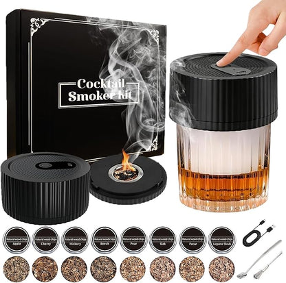 Electric Whiskey Smoker Kit, Bourbon Whiskey Smoker, 8 Flavors Wood Chips, Cocktail Smoker Enhancer with USB Rechargeable & Built-in Lighter, Fashion Drink Smoker Kit Gift for Men Husband Dad