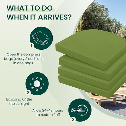 HARBOREST Outdoor Chair Cushions Set of 4, Water Resistant Patio Chair Cushions with Ties, Outdoor Seat Cushions for Patio Furniture, 17"x16"x2", Grass Green