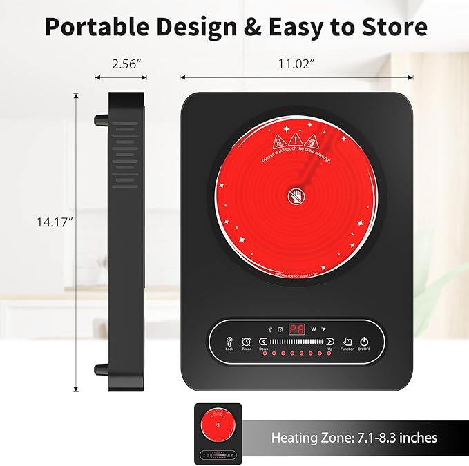 GIHETKUT Single Burner Electric Cooktop,110V 1800W Electric Stove Top with LED Touch Control,10 Power Levels, Timer, Safety Lock,Portable cooktop