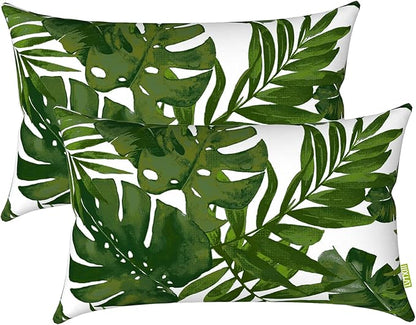 LVTXIII Outdoor/Indoor Lumbar Pillow Case Covers ONLY, 12” x 20” Patio Garden Decorative Lumbar Pillow Covers Pack of 2 for Outdoor Home Patio Furniture Use - Palm Green