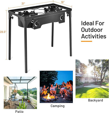 Giantex Outdoor Double Burner Stove, High Pressure 2 Burner Stand Max. 150,000 BTU total, 0-20 PSI Regulator Detachable Legs, Portable Dual Propane Grill Burner Stove for Camping Picnic Cookout