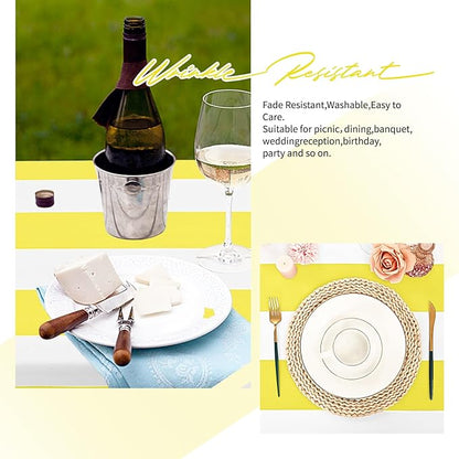 2 Pack Yellow and White Striped Rectangular Tablecloth, 54x108inch Polyester Fabric, Washable, For Afternoon Tea, Birthday Party, Picnic, Barbecue, Indoor Outdoor Dining