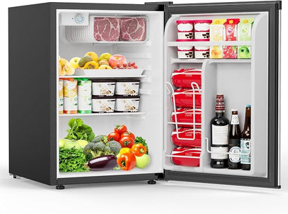 COWSAR 2.6 Cu.Ft Mini Fridge with Freezer, Quiet Reversible Door Compact Refrigerator, Small Refrigerator with 2 Removable Shelves, Adjustable Thermostat, for Office, Bedroom, Dorm, Silver