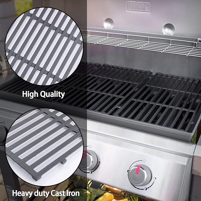 Hongso 66096 18 7/8 inch Cast Iron Cooking Grates Replacement for Weber 2 Genesis 6 burner II 600 series E & S 610 and Genesis II LX 640 Gas Grills 2017 and Newer, Replacement Parts for Weber 66803