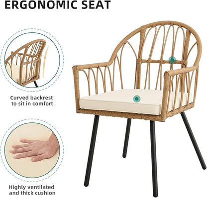 YITAHOME 4 Pieces Rattan Wicker Dinning Chairs, Outdoor Indoor Patio Furniture Set with Cushion and Curved Back All Weather Bistro Chair for Garden Backyard Porch Poolside Restaurant (Beige)